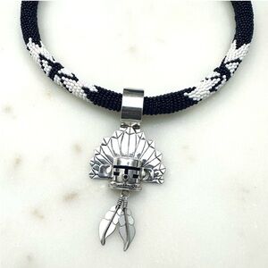 E Silago Navajo Morning Singer Kachina Sterling Silver Pendant & Beaded Necklace